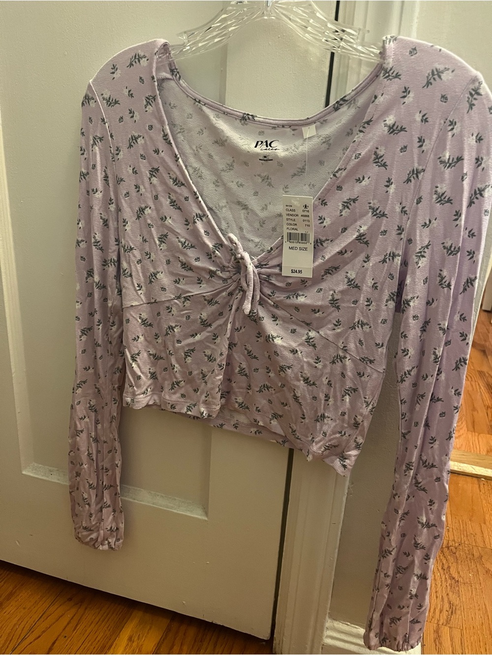 NWTs Pacsun Lilac floral long sleeve top with tie detail